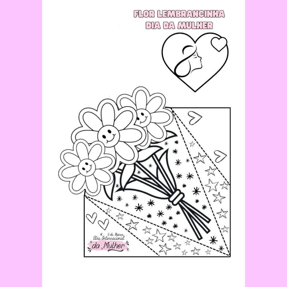 FLOR LEMBRANCINHA DIA DA MULHER – ATIVIDADE PARA COLORIR E MONTAR - Imagem 2