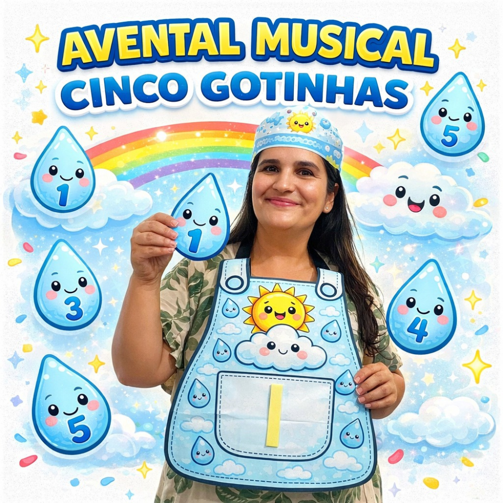 KIT AVENTAL MUSICAL CINCO GOTINHAS + PAINEL + MÚSICA – DIA DA ÁGUA - Imagem 2