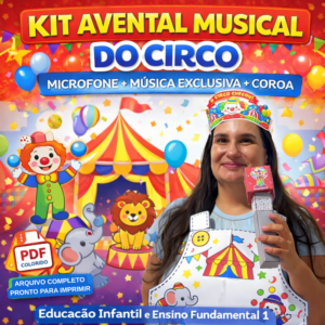 kit avental dia do circo com coroa musica e microfone